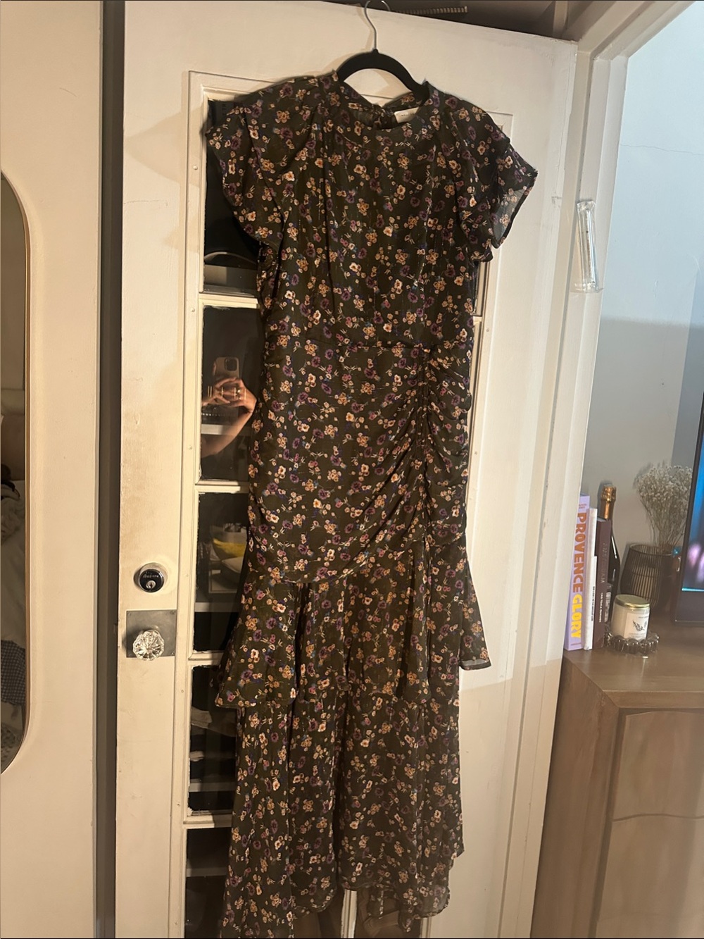 MELLODAY Brown Floral Midi Dress with Purple & Pink Blooms